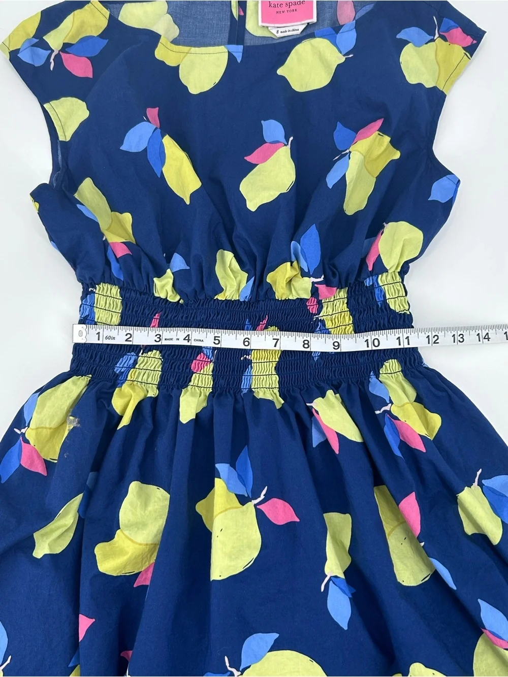 Kate Spade Lemon Zest Blaire Fit & Flare Dress Navy Blue Fruit Print Size 8